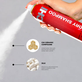 applying CHI dry shampoo to roots to absorb oil and refresh hair