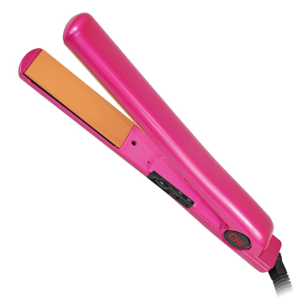 CHI front view of flat iron showing ergonomic shape and pink finish for salon performance