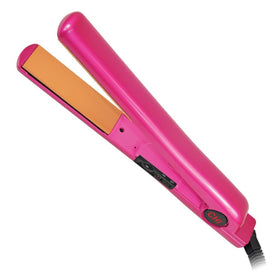 CHI front view of flat iron showing ergonomic shape and pink finish for salon performance