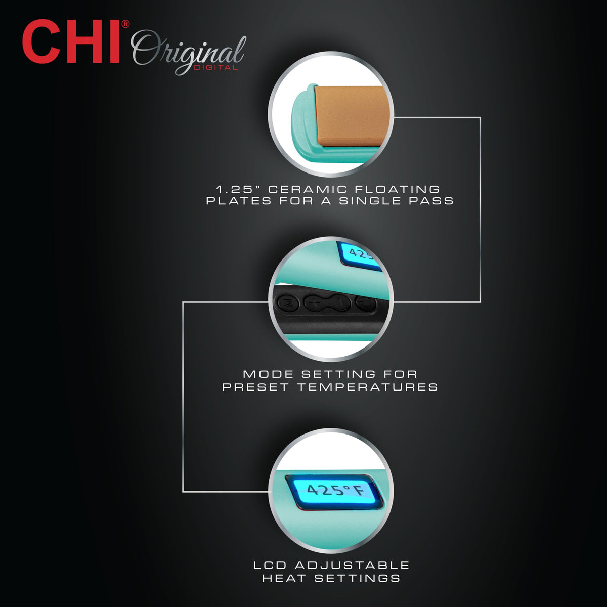 CHI side view of iron controls and temperature settings offering precise heat adjustment benefit