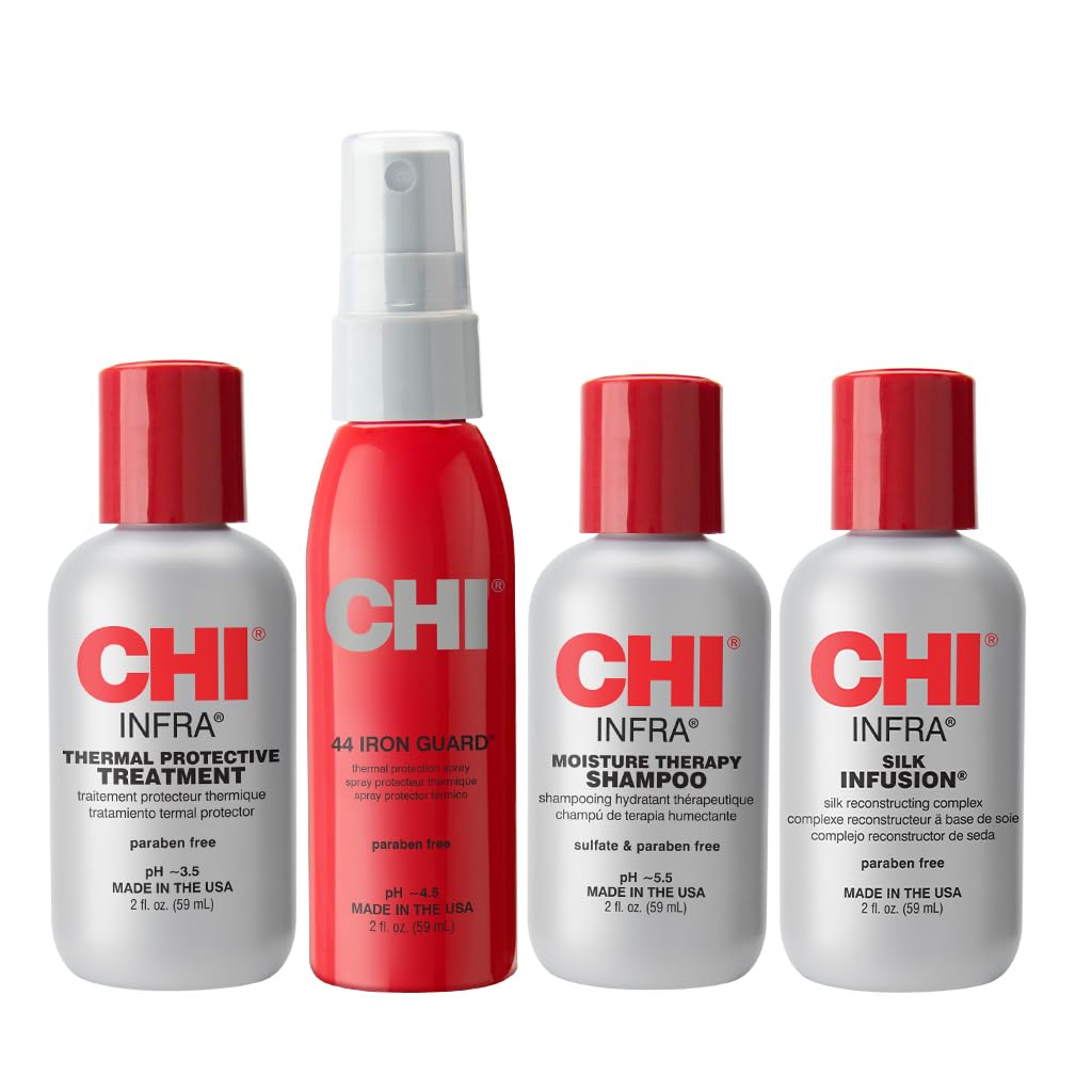 CHI front packaging showing all four travel bottles and branding for easy identification