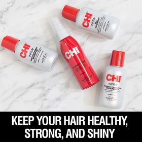 CHI Infra shampoo pump close-up highlighting bottle design and travel size convenience