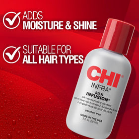 CHI Infra Silk Infusion texture on hand illustrating lightweight serum that absorbs quickly