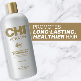CHI close-up of ingredients label highlighting keratin and oils