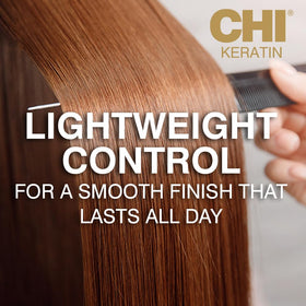 CHI Keratin Flex used on styled hair showing smooth finish that reduces frizz