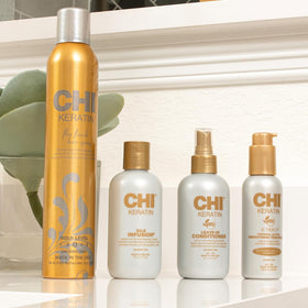 CHI product applied during blow-dry for smoother, shinier hair