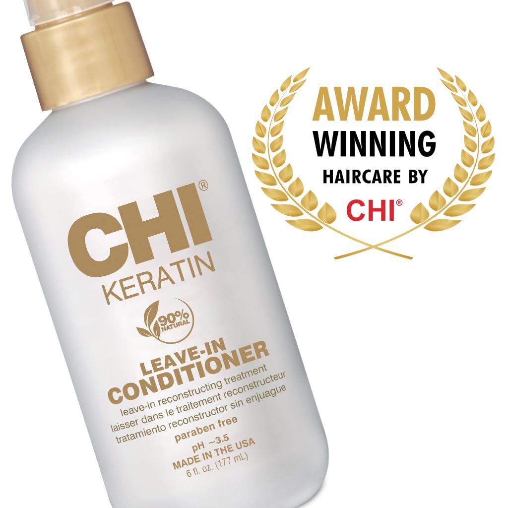 CHI keratin 6 oz bottle beside common items to show compact size