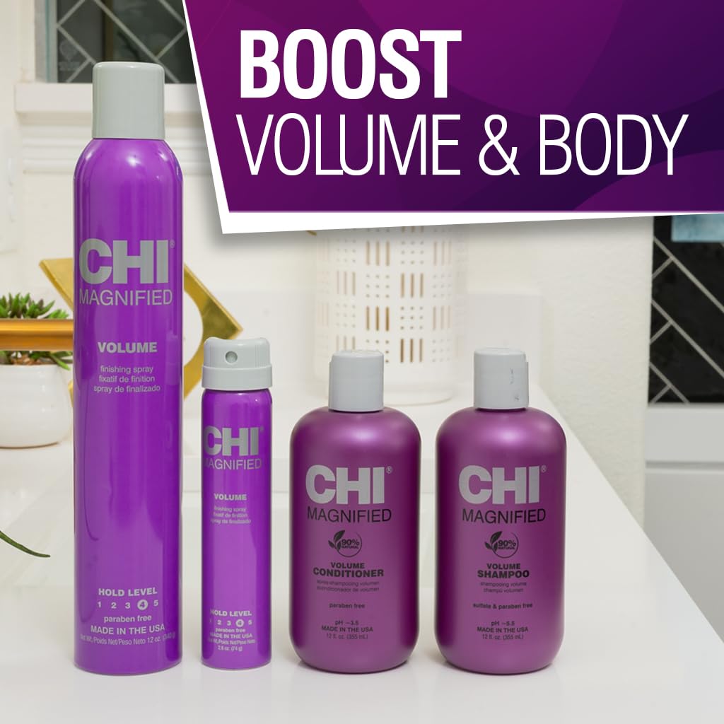 CHI magnified volume aerosol spray close-up showing fine mist and even application benefit