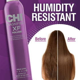 Model applying CHI spray to an updo for long-lasting shape and lift