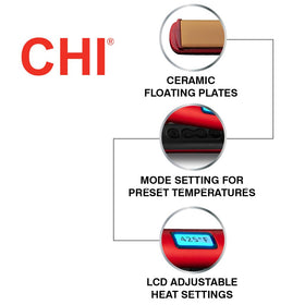 CHI straightener in use on hair demonstrating smooth, shiny finish benefit