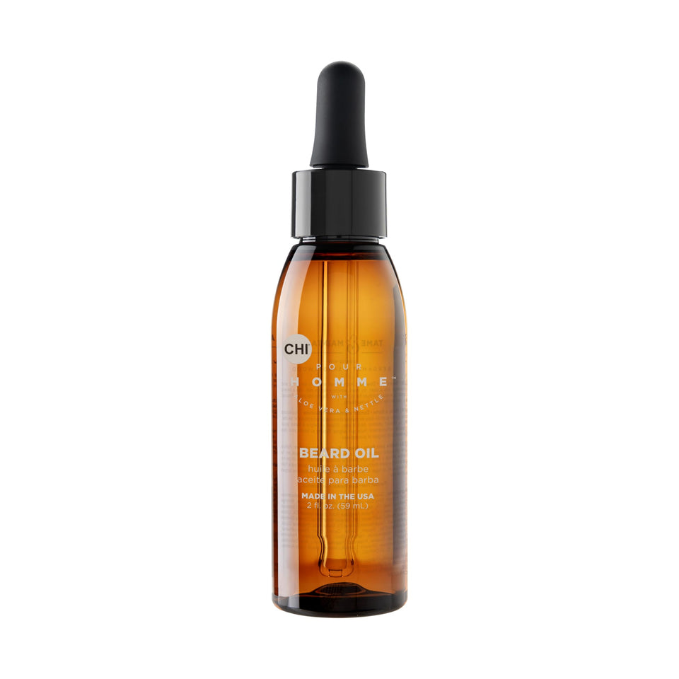 CHI Pour Homme front bottle shown with label and volume benefit