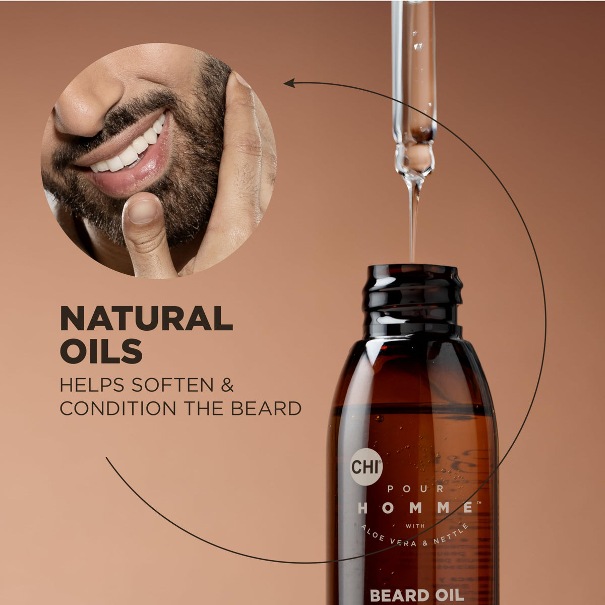 CHI Pour Homme oil texture close-up showing lightweight absorption benefit