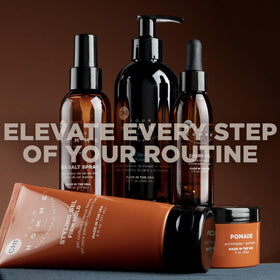 CHI Pour Homme bottle on bathroom shelf as part of daily grooming routine benefit