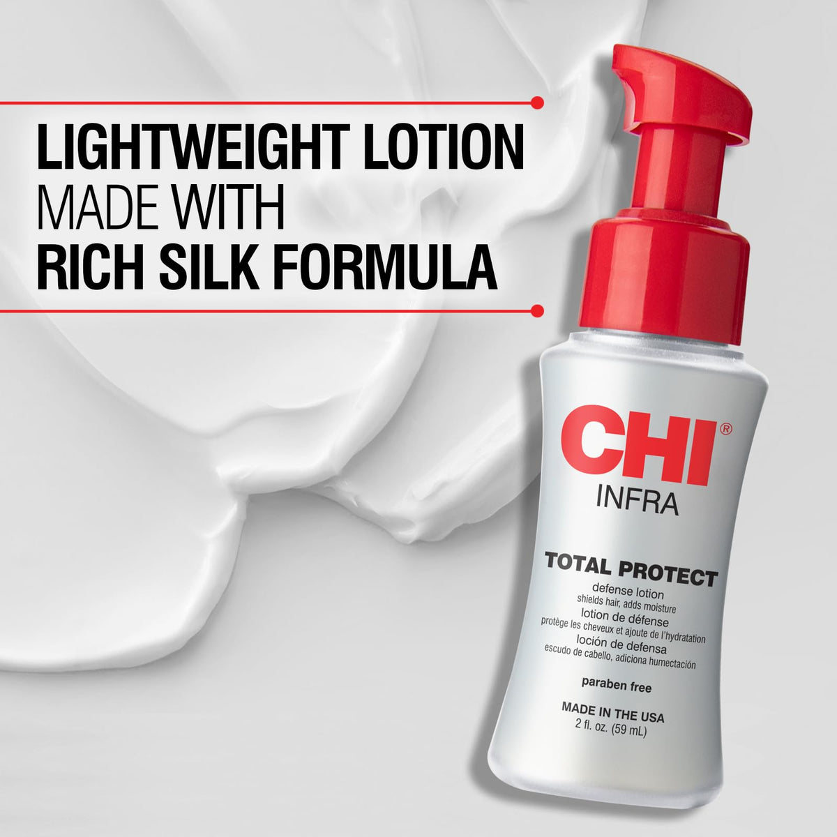 CHI being applied to damp hair highlighting moisture lock-in and protection before heat styling