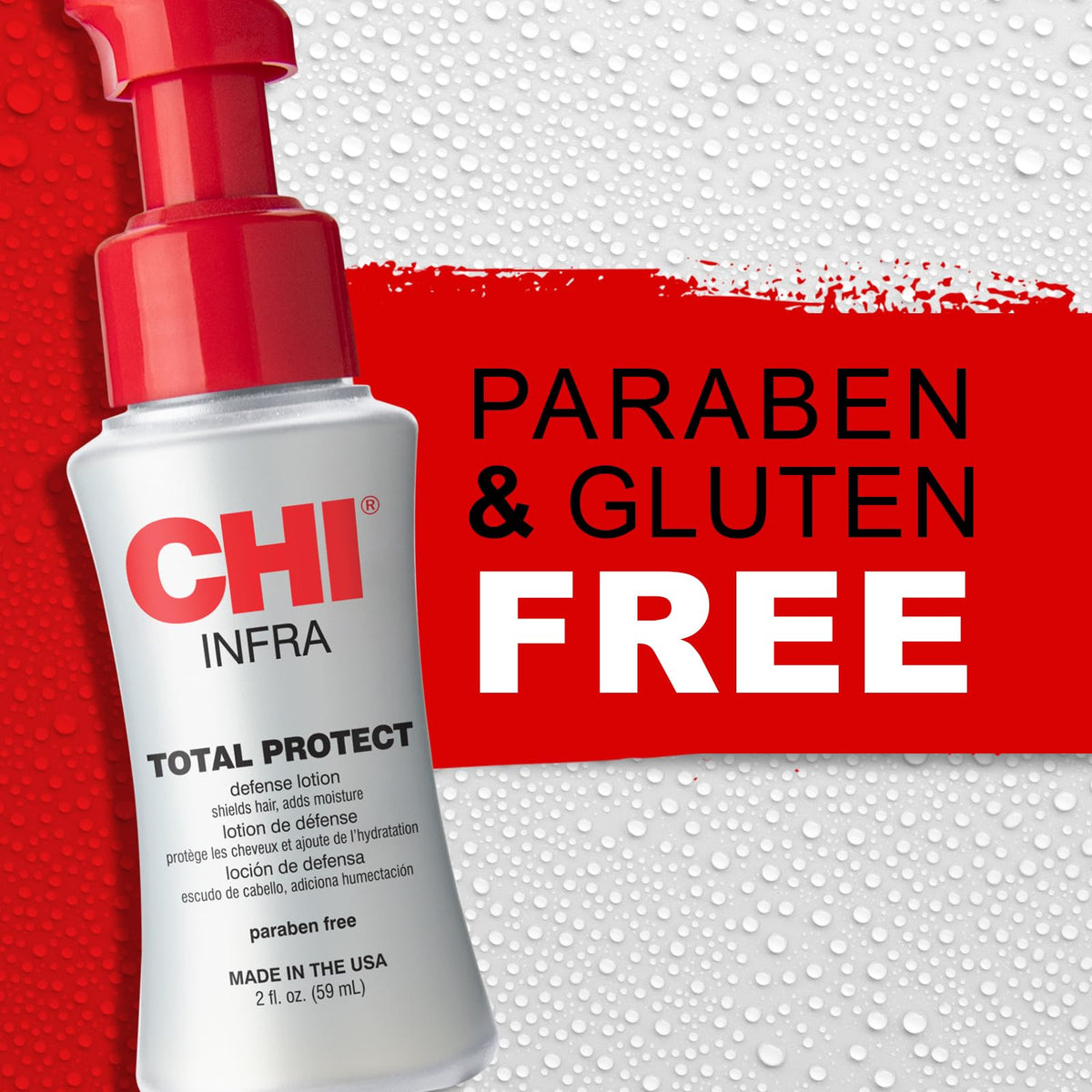 CHI bottle on bathroom shelf in lifestyle setting suggesting daily use and salon-quality care