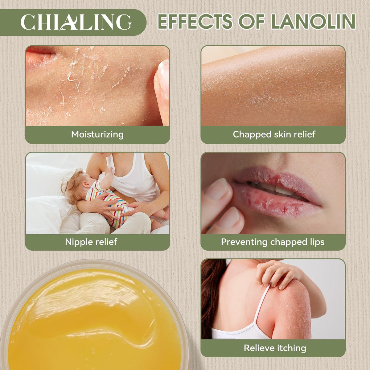 Chialing applied to lips illustrating soothing hydration and softness