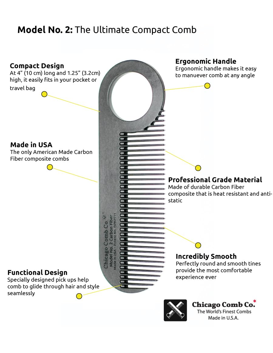Chicago Comb Model 2 packaging with Pack Hacker award indicating travel-friendly recognition