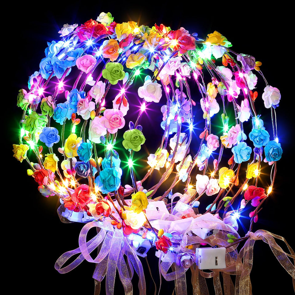 Chicloop front view floral headband glowing, stylish party accessory