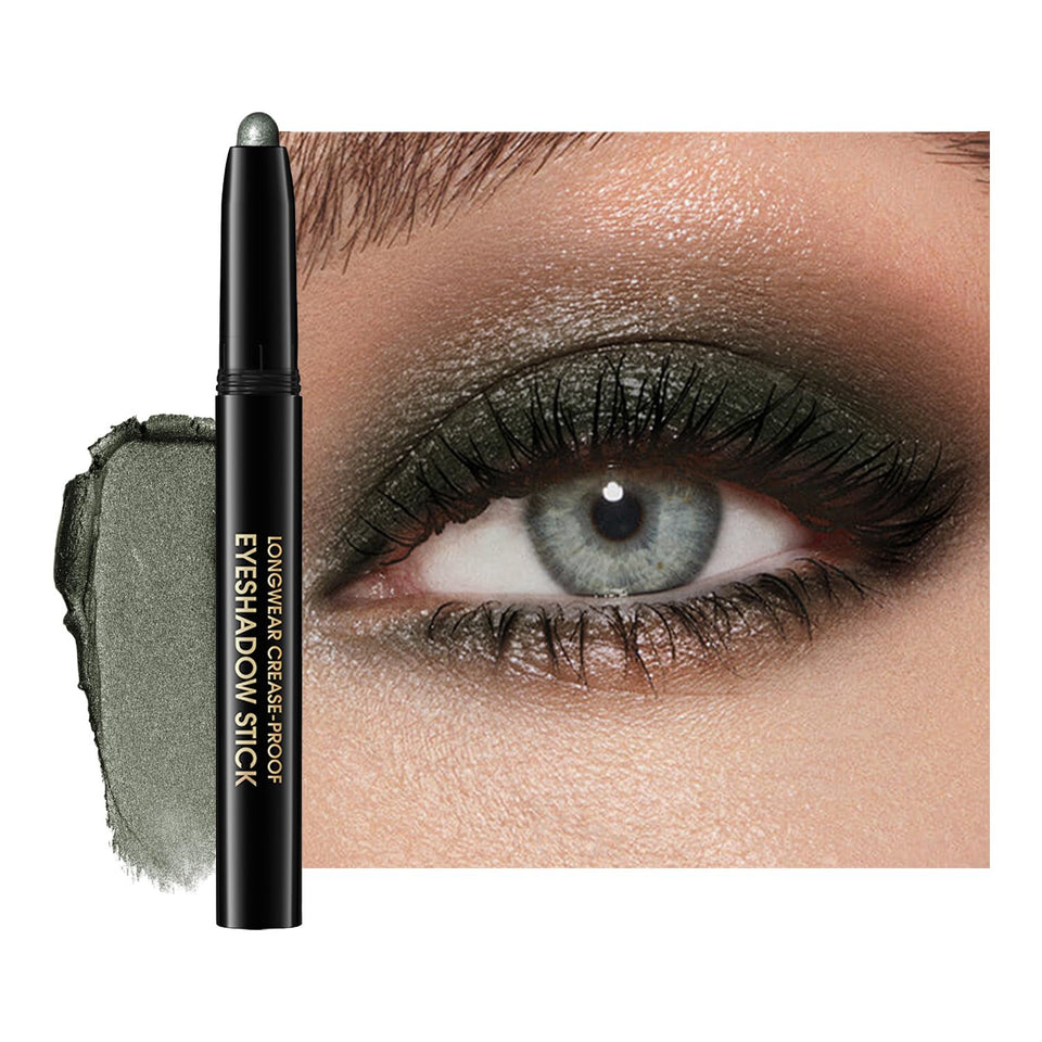 Chifure eyeshadow stick front packaging showing bottle green shade and portability benefit