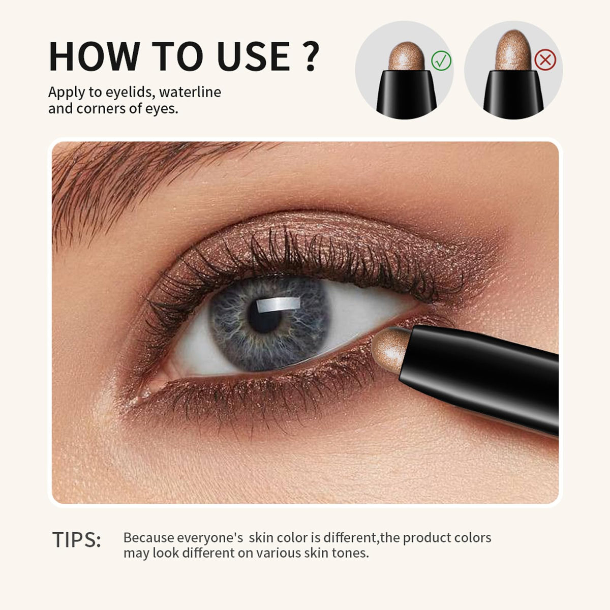 Chifure eyeshadow stick label and base close-up showing shade name and product information