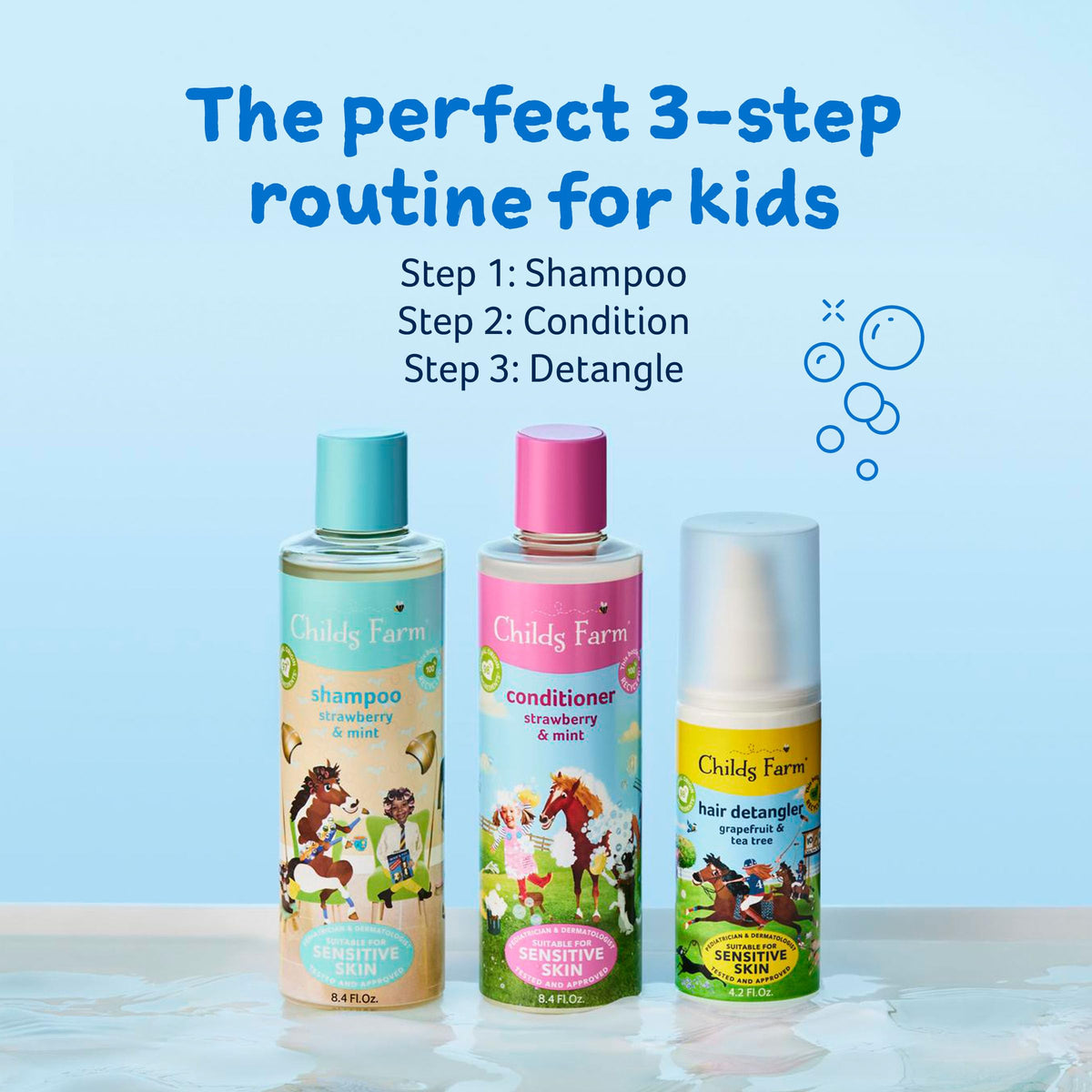 Organic mint and strawberries near Childs Farm bottle illustrating natural ingredients benefit