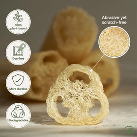 Chill Ah loofah held in hand for scale showing comfortable size and ergonomic benefit