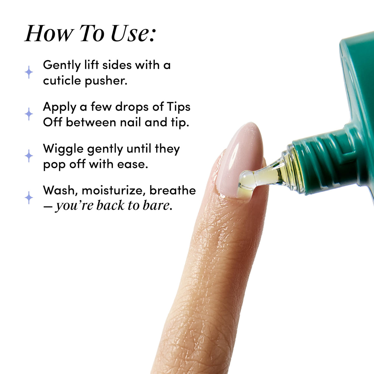Chillhouse removed press-on tip beside natural nail showing minimal damage benefit