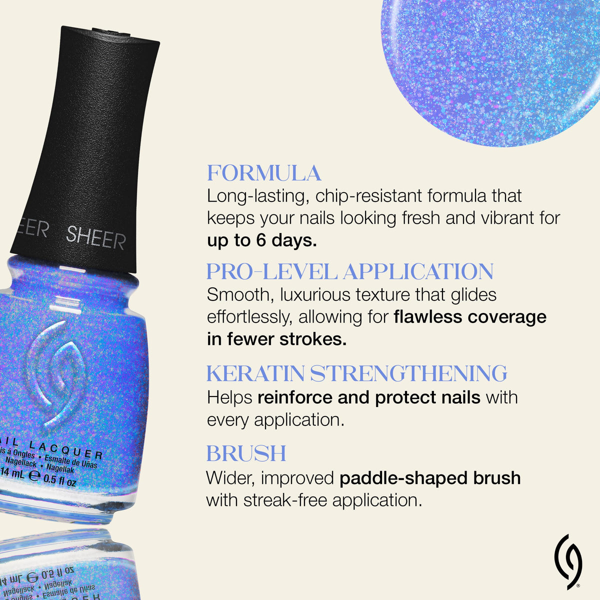 China Glaze painted nails in lifestyle shot providing wearable shimmer idea