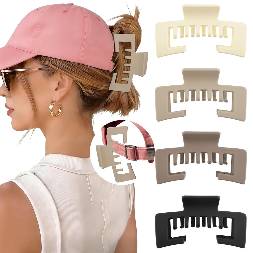 CHLINS front view of hat-friendly claw clip showing shape and fit, easy cap styling benefit