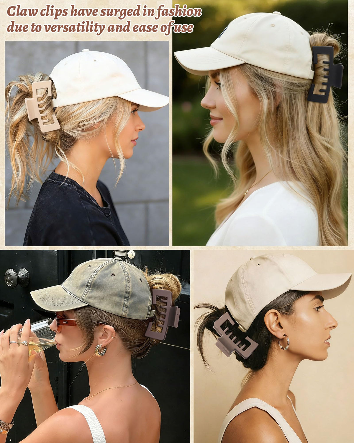 CHLINS model wearing messy bun with cap showing stylish secure hold during activities