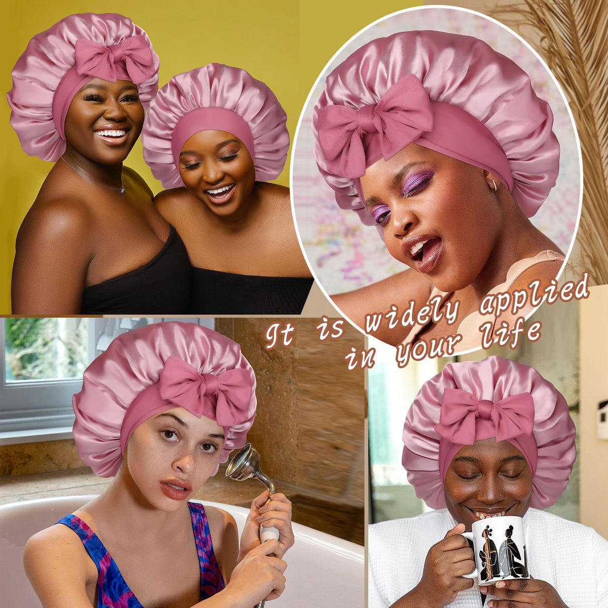 CHLINS bonnet lifestyle on pillow showing colors bean paste and pink benefit: stylish protection