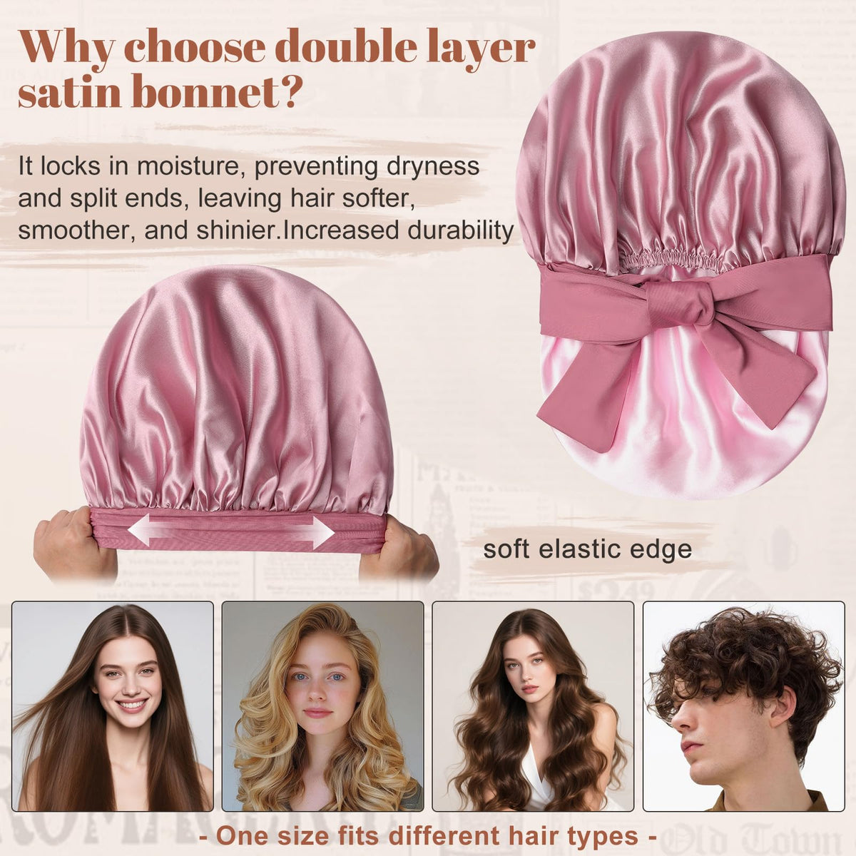 CHLINS double-layer satin inside close-up showing fabric texture benefit: reduced friction