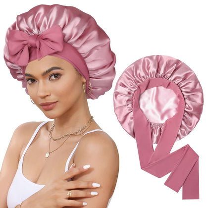 CHLINS satin bonnet front view showing color and fit benefit: secure overnight protection