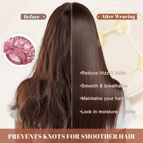 CHLINS bonnet accommodating ponytail showing versatile styling benefit: protects ponytails