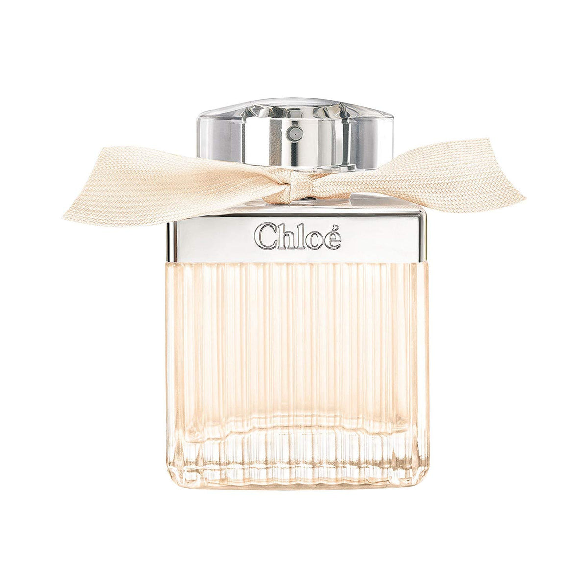 Chloé pleated bottle front view with ribbon, elegant display and gift appeal