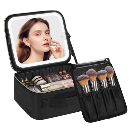 Chomeiu front view open showing organized compartments and mirror benefit portability