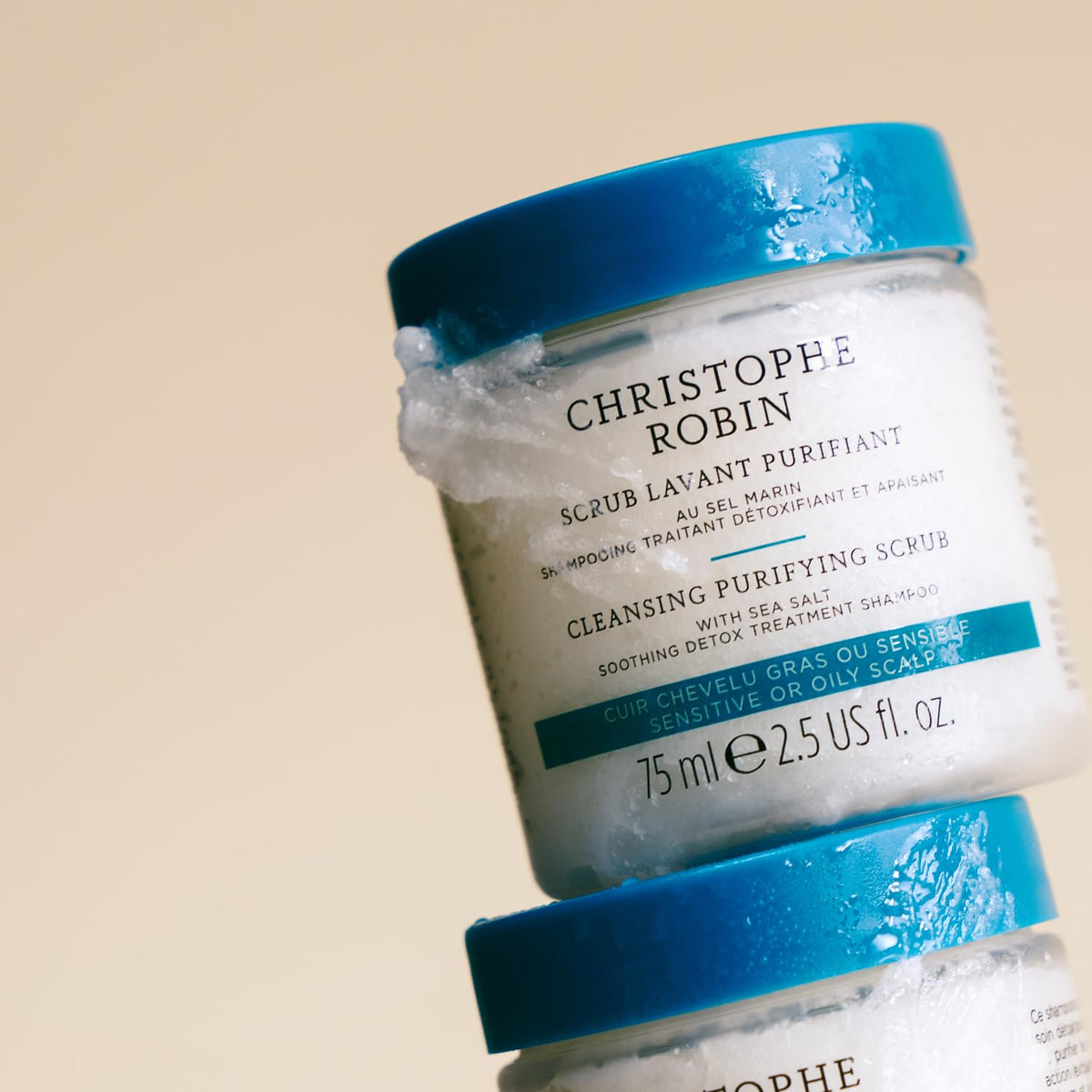 Christophe Robin label close-up revealing ingredient focus and transparency benefit
