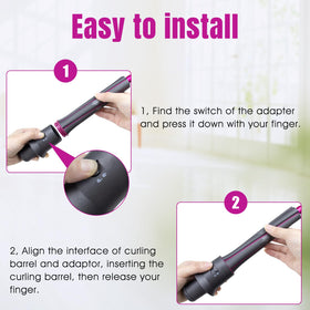 Chuancheng barrels attached to Dyson Airwrap demonstrating easy styling benefit