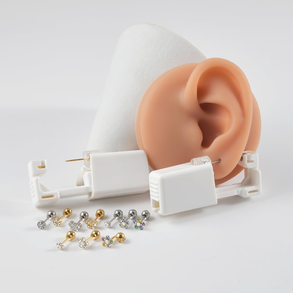 CHUANCI lifestyle shot of ear piercing being prepared illustrating convenient at-home use
