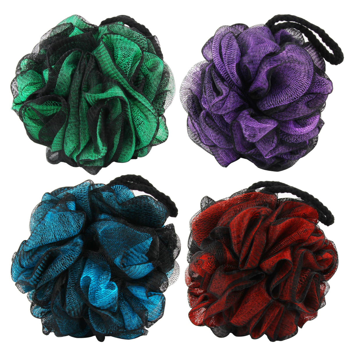 Chuya front view of four large 70g loofahs showing full pack and benefits