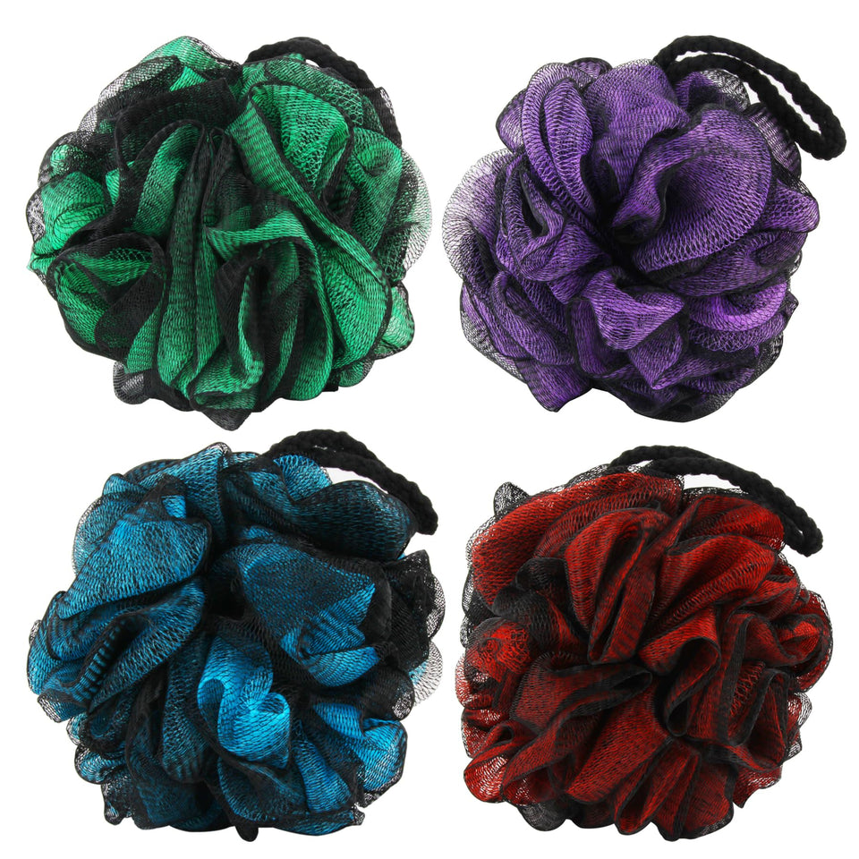 Chuya front view of four large 70g loofahs showing full pack and benefits