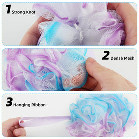 Chuya loofah hanging by ribbon loop to dry quickly and reduce mildew