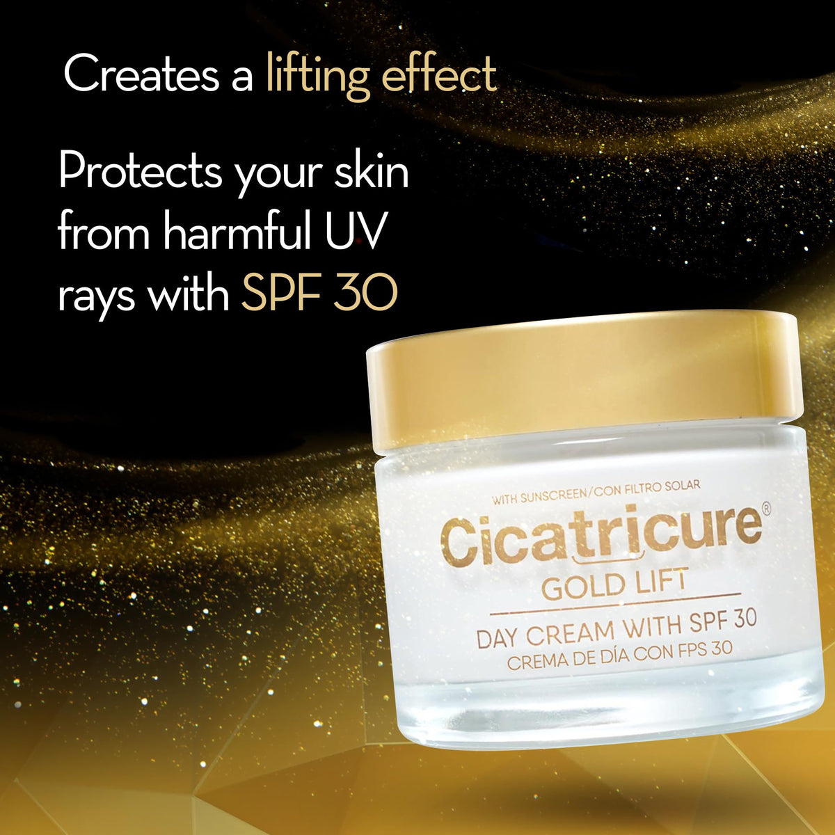 Cicatricure ingredient close-up highlighting gold and peptide components