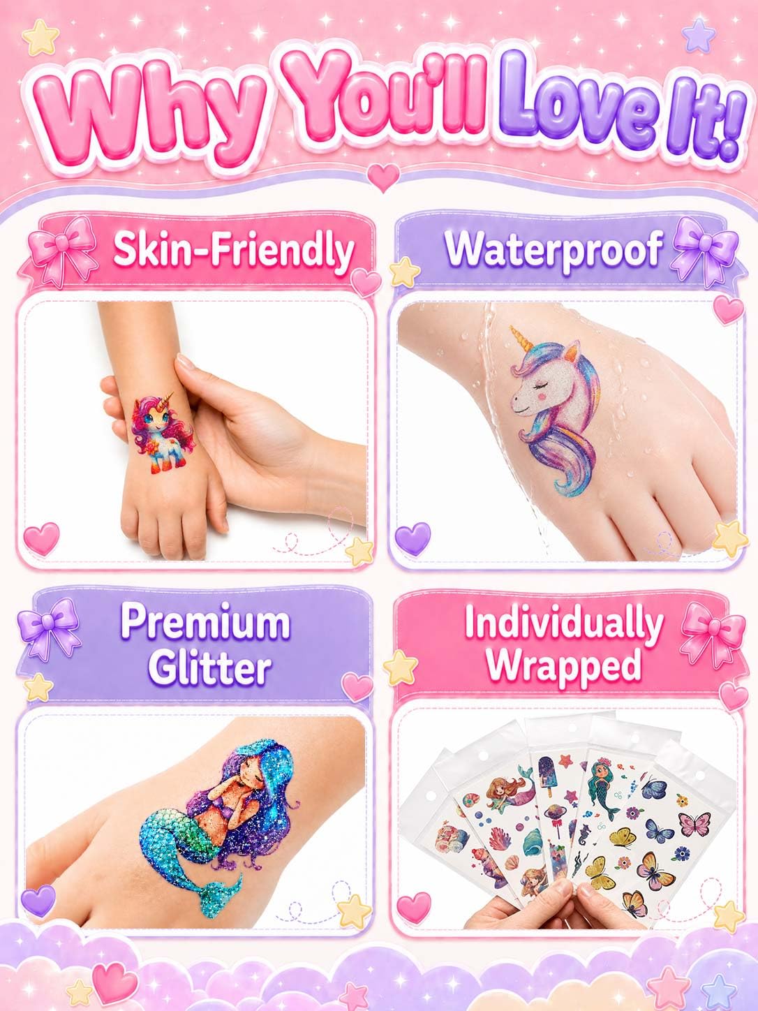 CICI&JIAJIA child applying a tattoo demonstrating quick easy application benefits