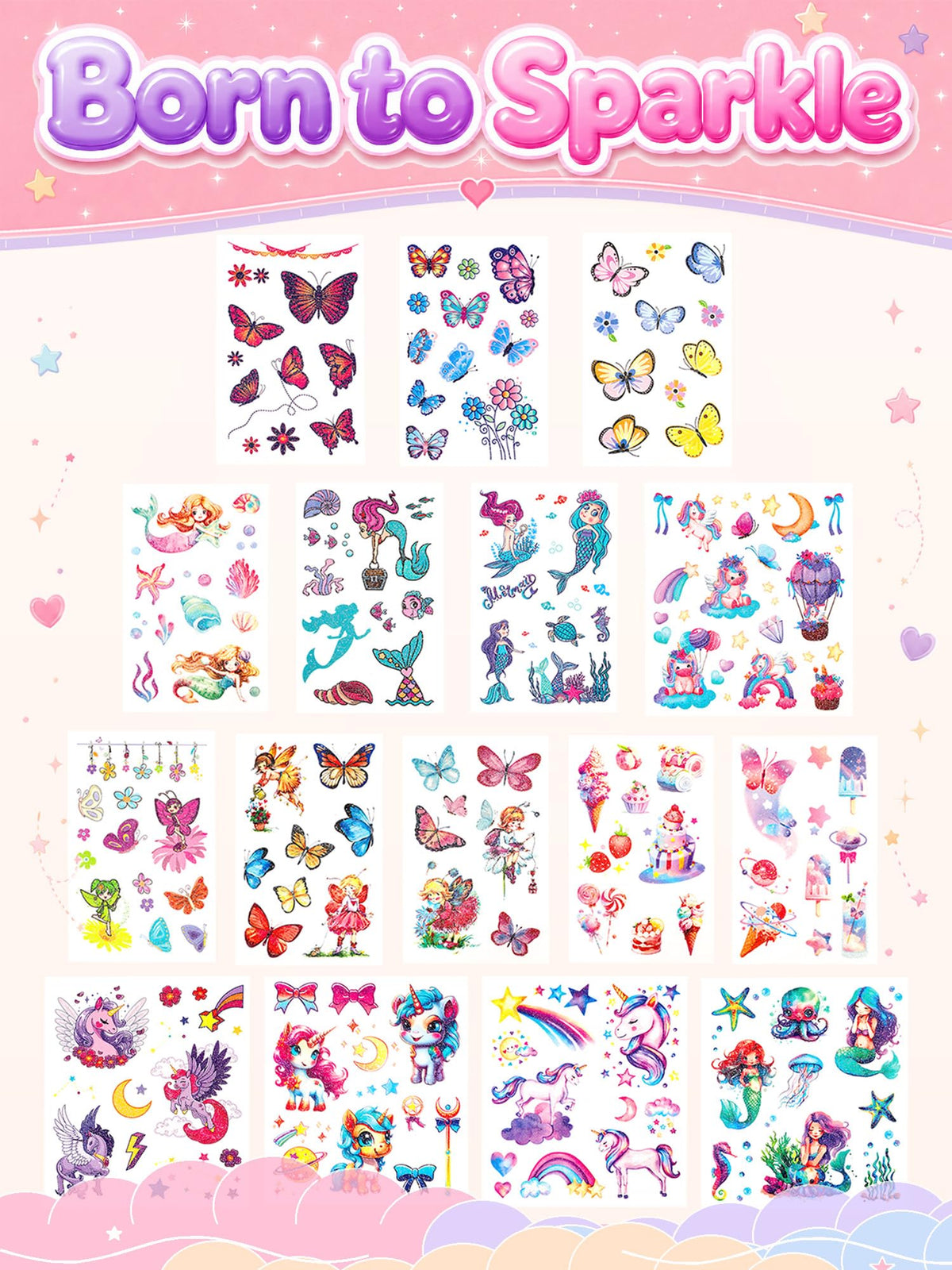 CICI&JIAJIA unicorn sheet close-up showing colorful designs and sparkle benefit