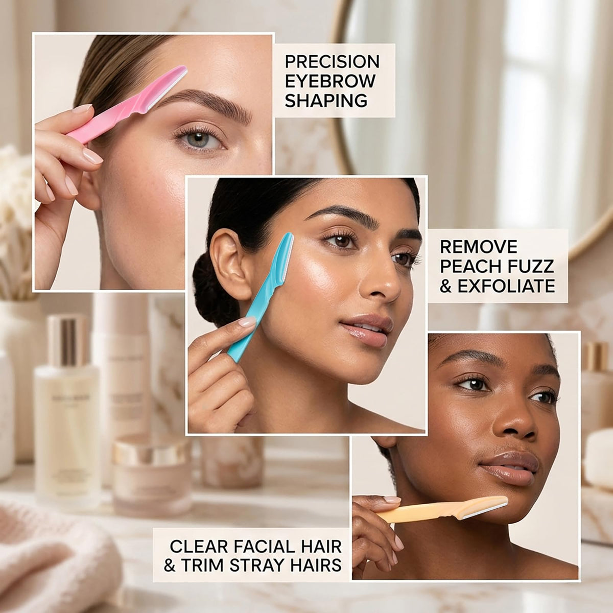 CICINUJOY dermaplaning in use on cheek for smooth makeup base