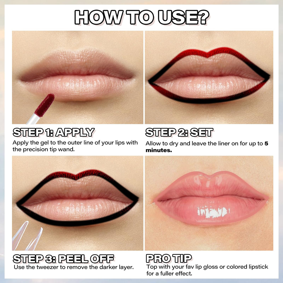 Cilrofelr before and after lips showing long-lasting matte stain result