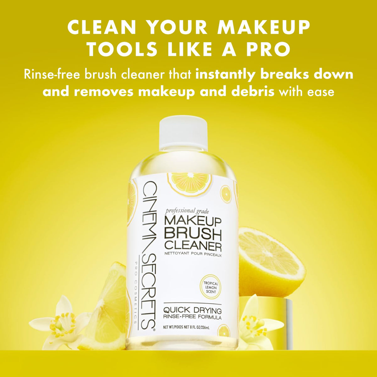Cinema Secrets close-up label highlighting ingredients and professional benefit