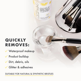 Cinema Secrets spray application on brush demonstrating fast rinse-free drying