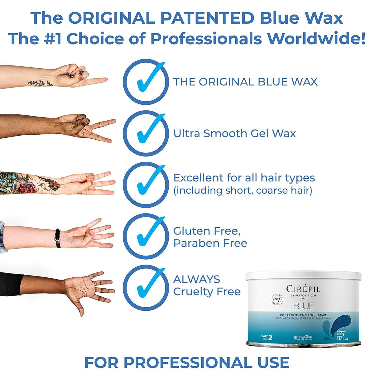Cirepil blue tin in hand for scale showing convenient salon-sized portion benefit